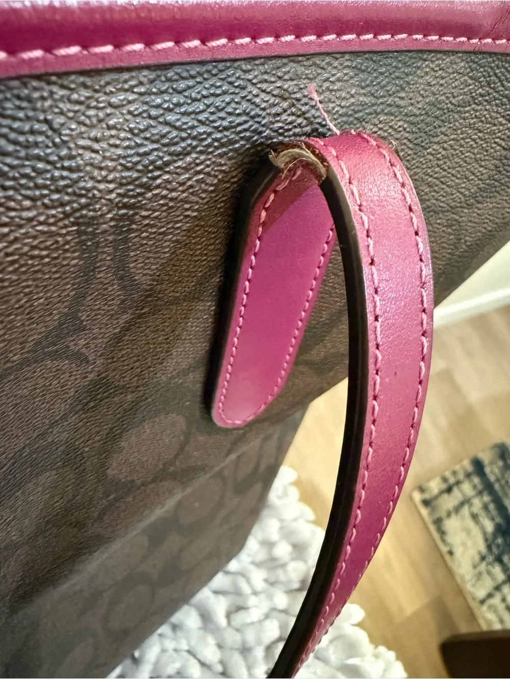 Coach Black Signature Tote with Plum Trim